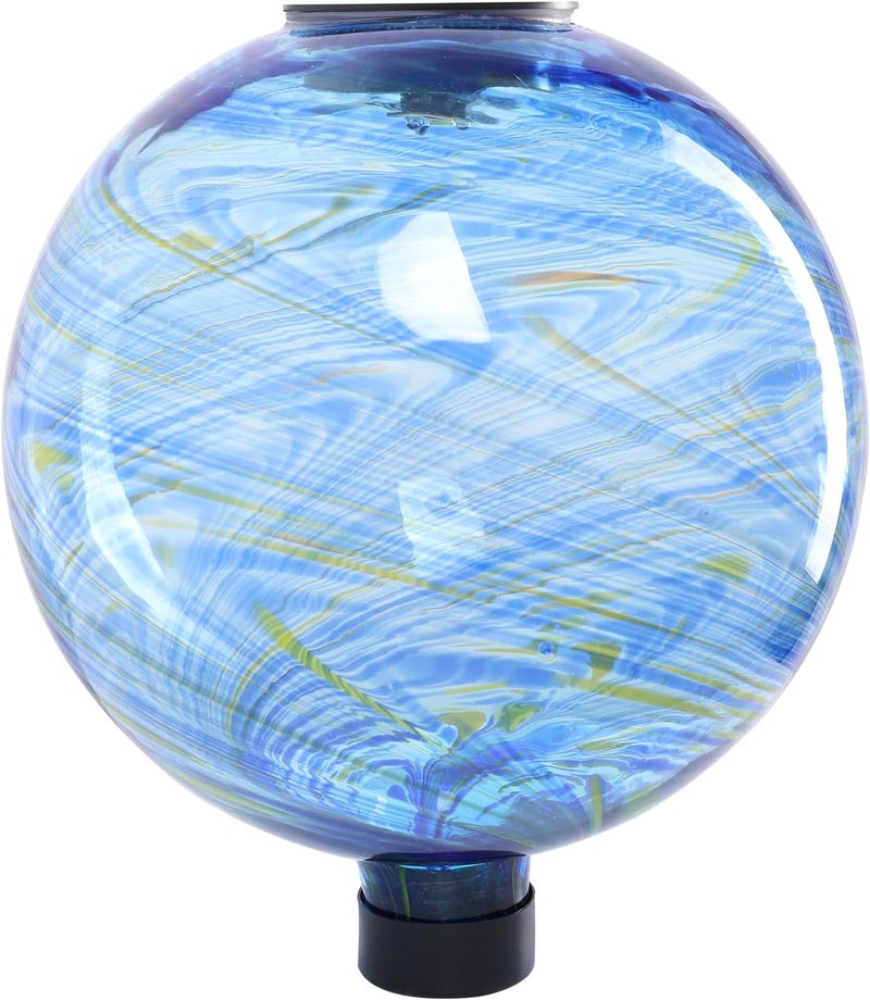 VCUTEKA Solar Gazing Ball, Glass Gazing Balls Sphere with Solar Light for Garden Lawn Outdoor Ornament Yard Decorative, Blue Swirl, 10" - Image 1